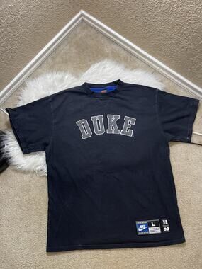 Vintage DUKE Nike T Shirt Mens L Black Short Sleeve Uprising Team Sport Cotton